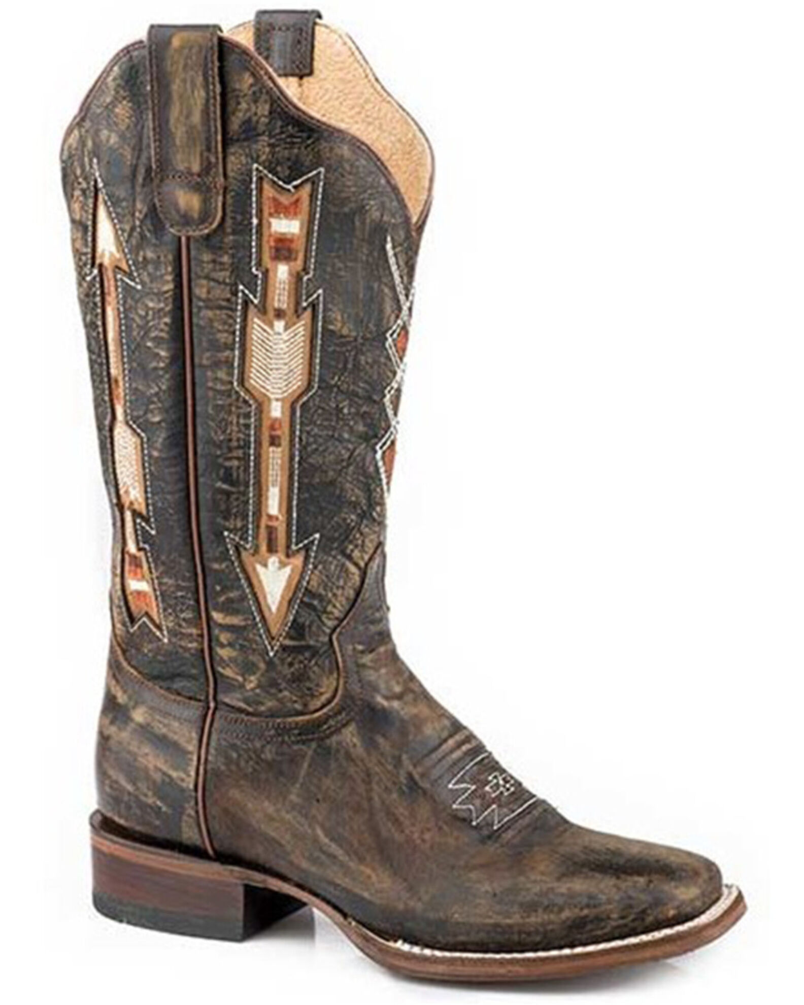 Roper Women s Arrows Inlay Extra Wide Calf Performance Western Boots Square Toe Sheplers