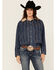 Image #1 - Kimes Ranch Women's Striped Print Sherpa Lined Denim Jacket, Blue, hi-res
