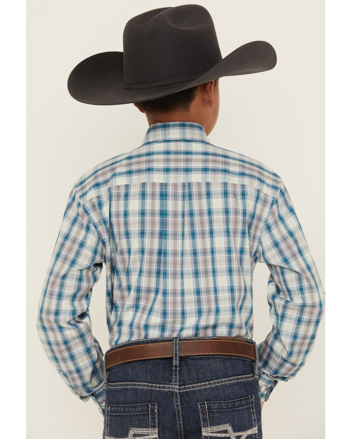 Image #4 - Cinch Boys' Plaid Print Long Sleeve Button-Down Western Shirt, Blue, hi-res