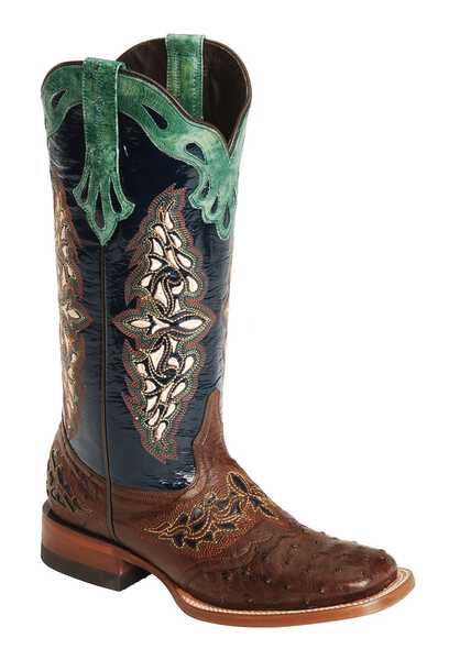 Lucchese Women's Handmade 1883 Amberlyn Full Quill Ostrich Western Boots - Square Toe , Sienna, hi-res