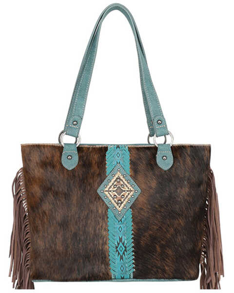 Trinity Ranch by Montana West Women's Cowhide Concealed Carry Tote, Turquoise, hi-res