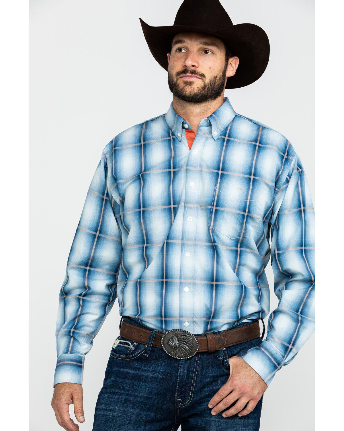 Image #1 - Resistol Men's Heitmiller Ombre Large Plaid Long Sleeve Western Shirt, , hi-res