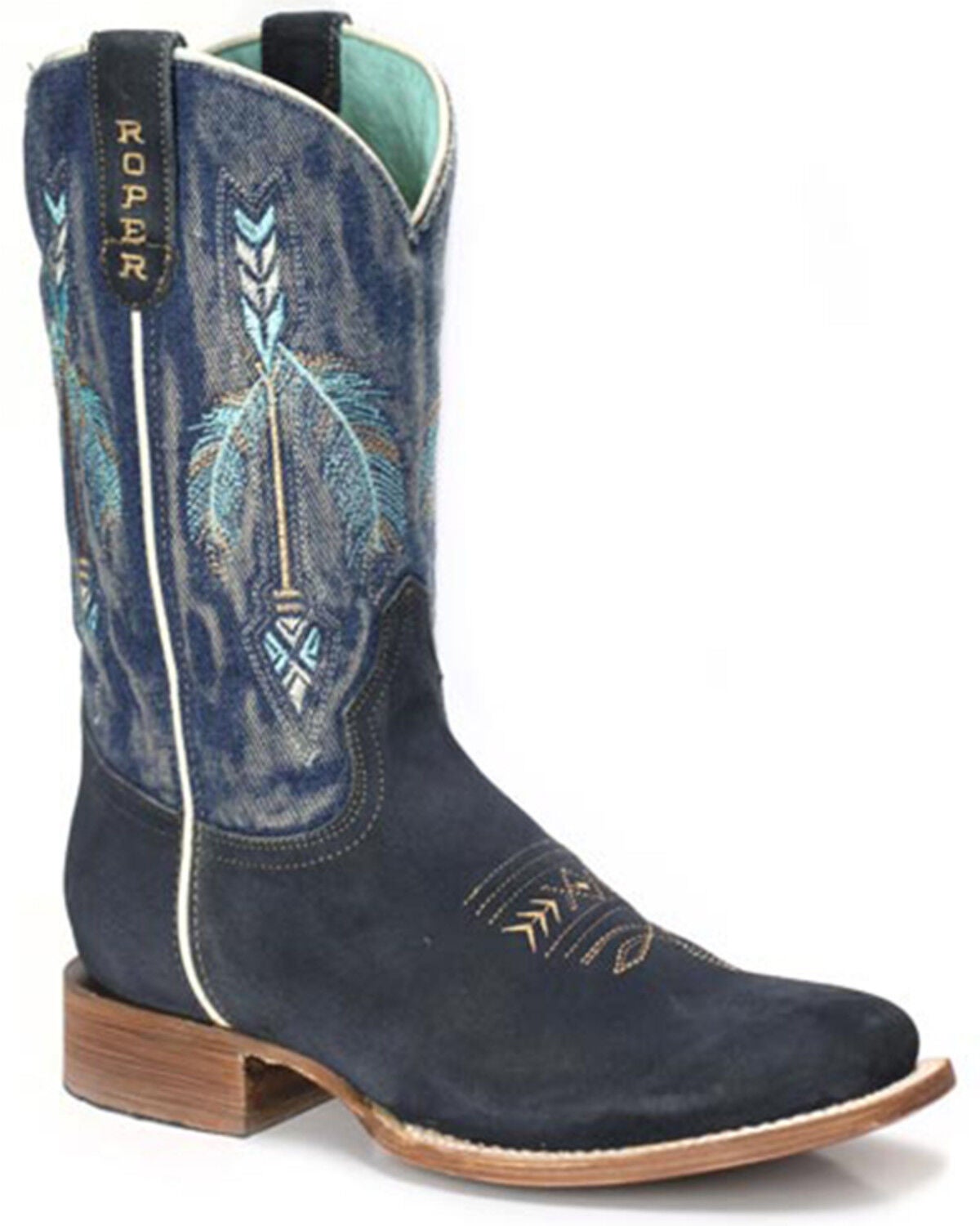 Roper Women's Arrowhead Western Boots - Broad Square Toe, Blue, hi-res