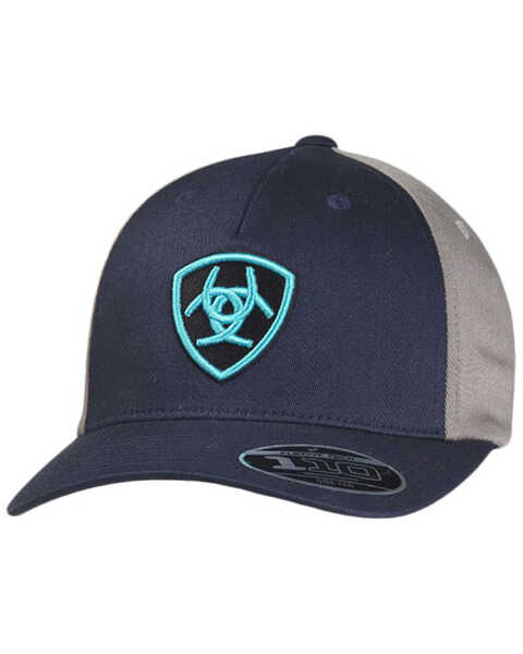 Ariat Men's Navy & Gray Embroidered Logo Flex Fit Ball Cap , Navy, hi-res