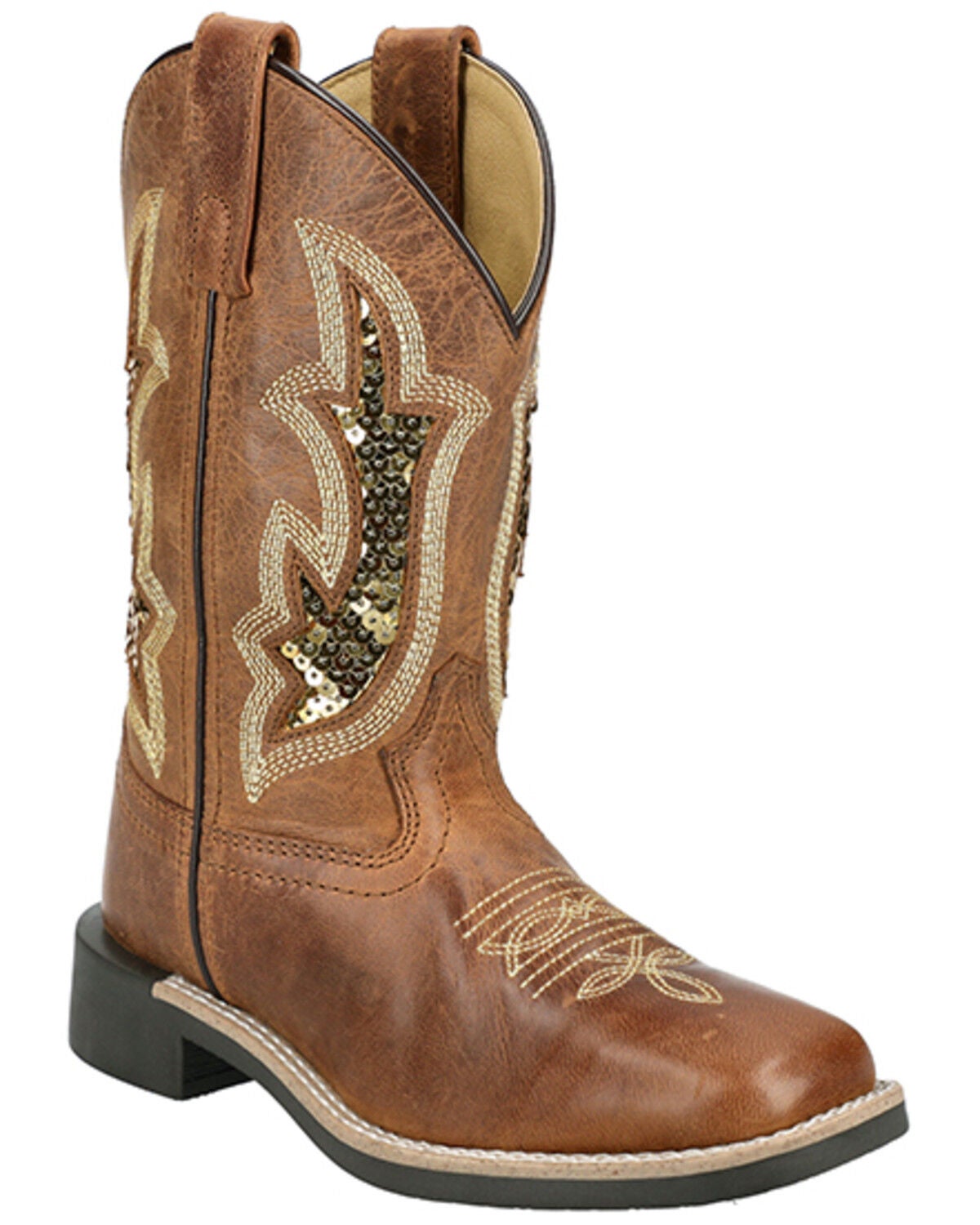 Smoky Mountain Little Girls' Nevada Western Boots - Broad Square Toe, Brown, hi-res
