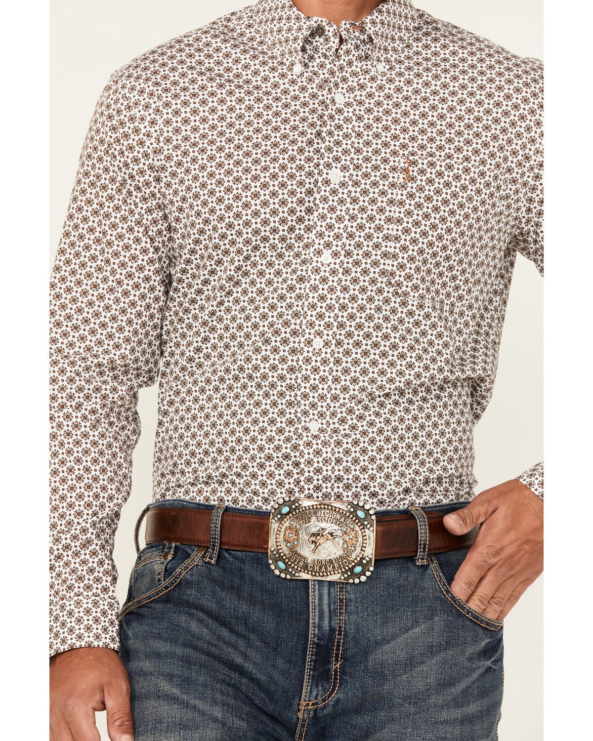 Image #3 - Cinch Men's Geo Print Long Sleeve Button-Down Western Shirt, White, hi-res