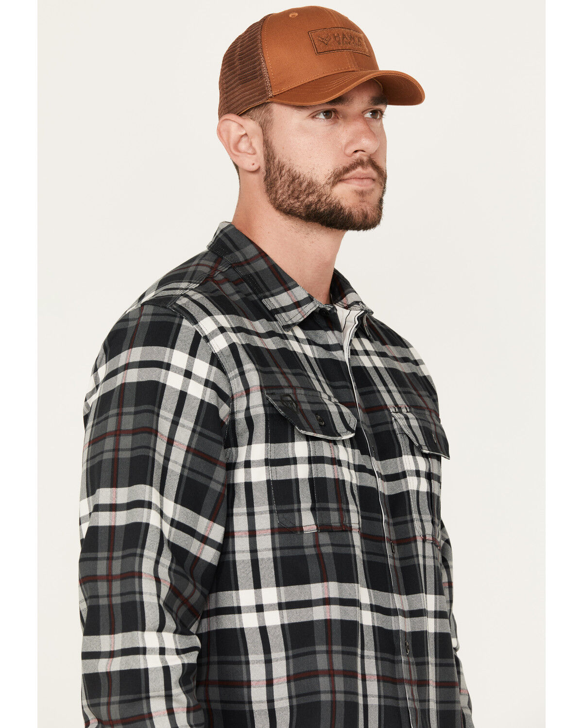 Image #2 - Hawx Men's FR Plaid Print Long Sleeve Button-Down Work Shirt, Charcoal, hi-res
