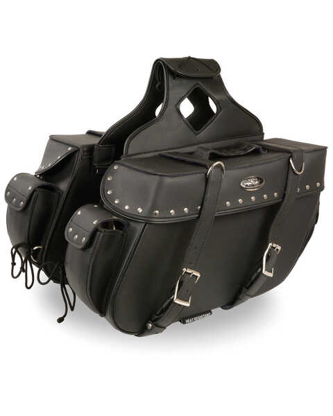 Milwaukee Leather Large Zip-Off Throw Over Riveted Saddle Bag, Black, hi-res