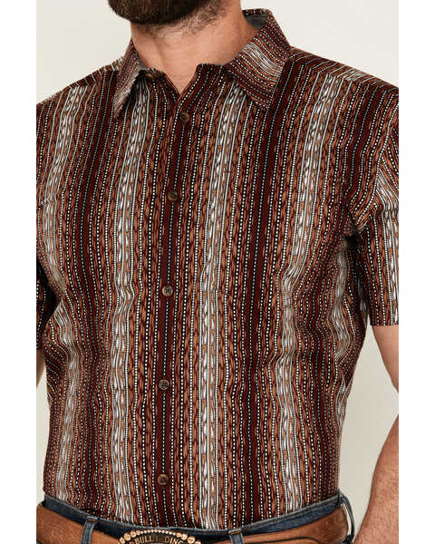 Image #3 - Cody James Men's Wood Cut Southwestern Striped Short Sleeve Button-Down Stretch Western Shirt, Burgundy, hi-res
