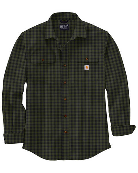 Image #1 - Carhartt Men's Loose Fit Heavyweight Plaid Print Long Sleeve Button-Down Work Shirt, Loden, hi-res