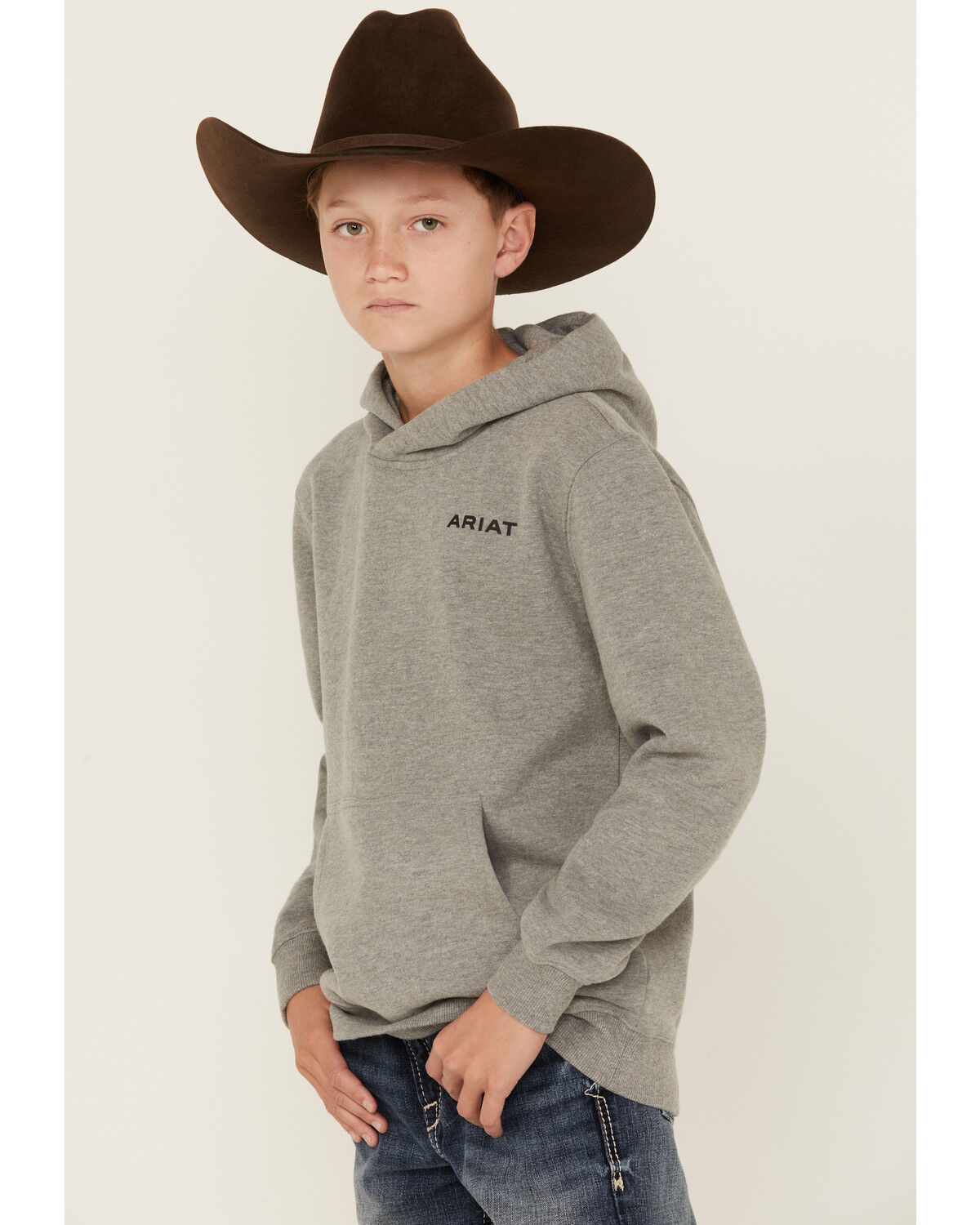 Image #2 - Ariat Boys' Logo Graphic Hooded Sweatshirt, Grey, hi-res