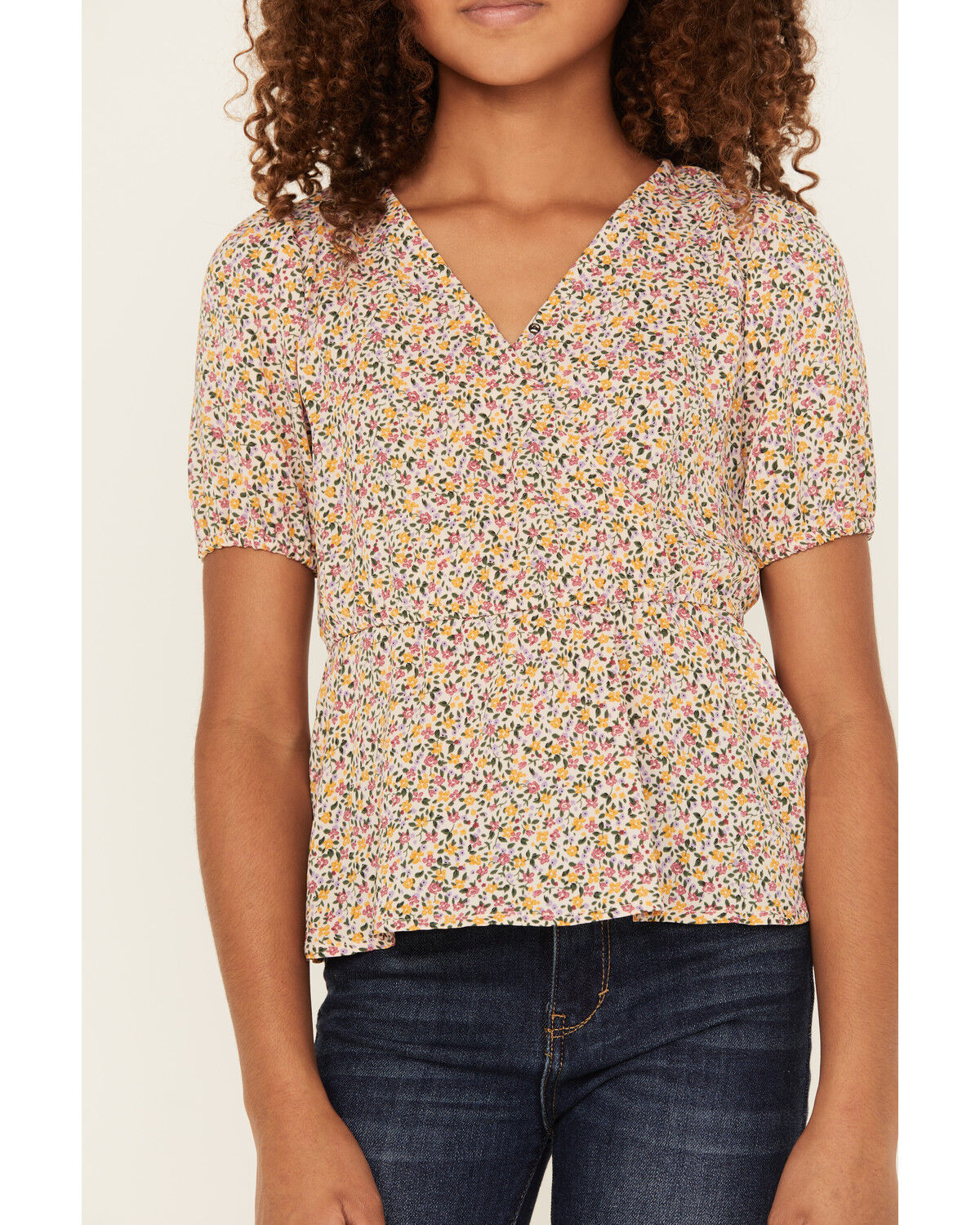 Image #3 - Hayden LA Girls' Ditsy Floral Print Puff Sleeve Top, Blush, hi-res
