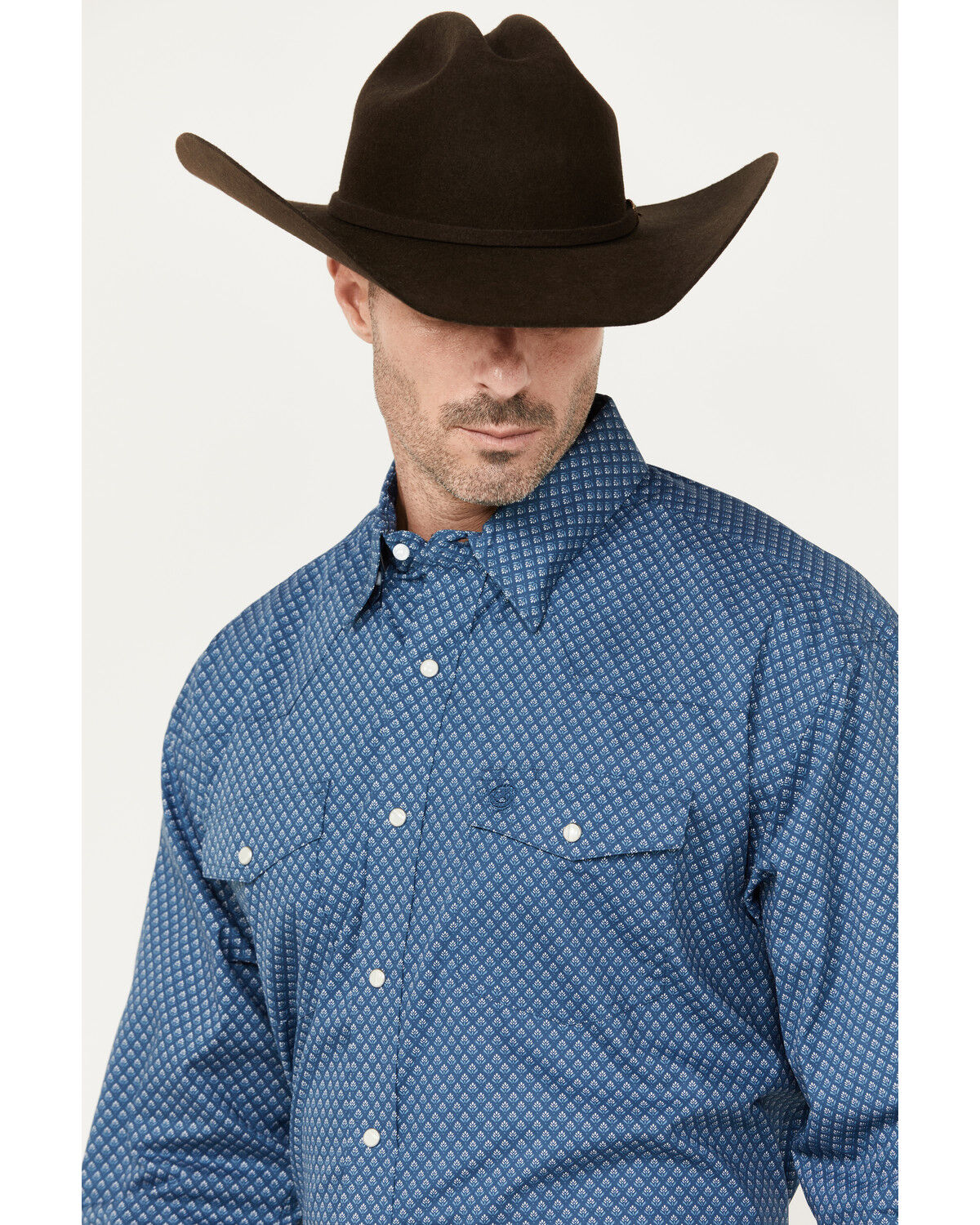 Image #2 - George Strait by Wrangler Men's Floral Print Long Sleeve Snap Western Shirt, Dark Blue, hi-res