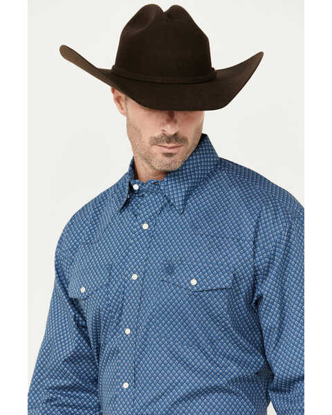 George Strait by Wrangler Men's Floral Print Long Sleeve Snap Western Shirt, Dark Blue, hi-res