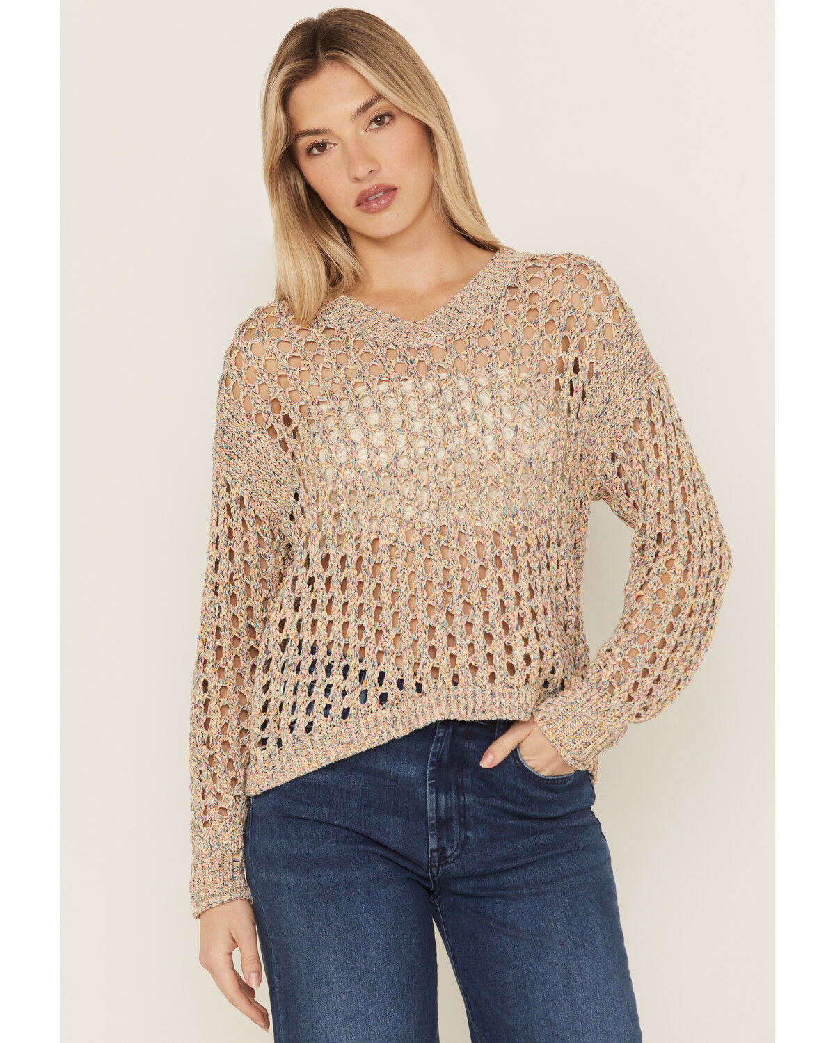 Image #1 - Cleo + Wolf Women's Allison Spacedye Open Weave Sweater, Yellow, hi-res