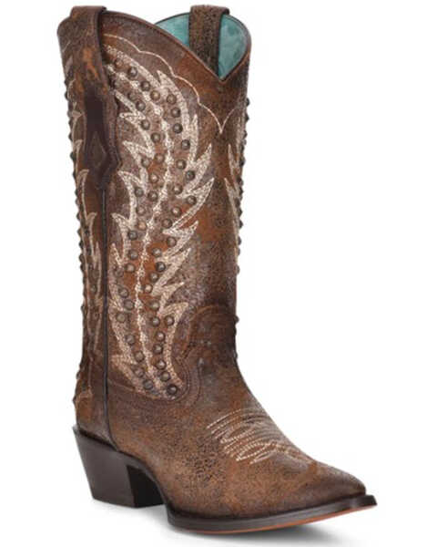 Image #1 - Corral Women's Studded Western Boots - Pointed Toe, Cognac, hi-res