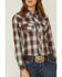 Roper Women's Plaid Wine Embroidered Bronco Riding Long Sleeve Western Shirt, Wine, hi-res