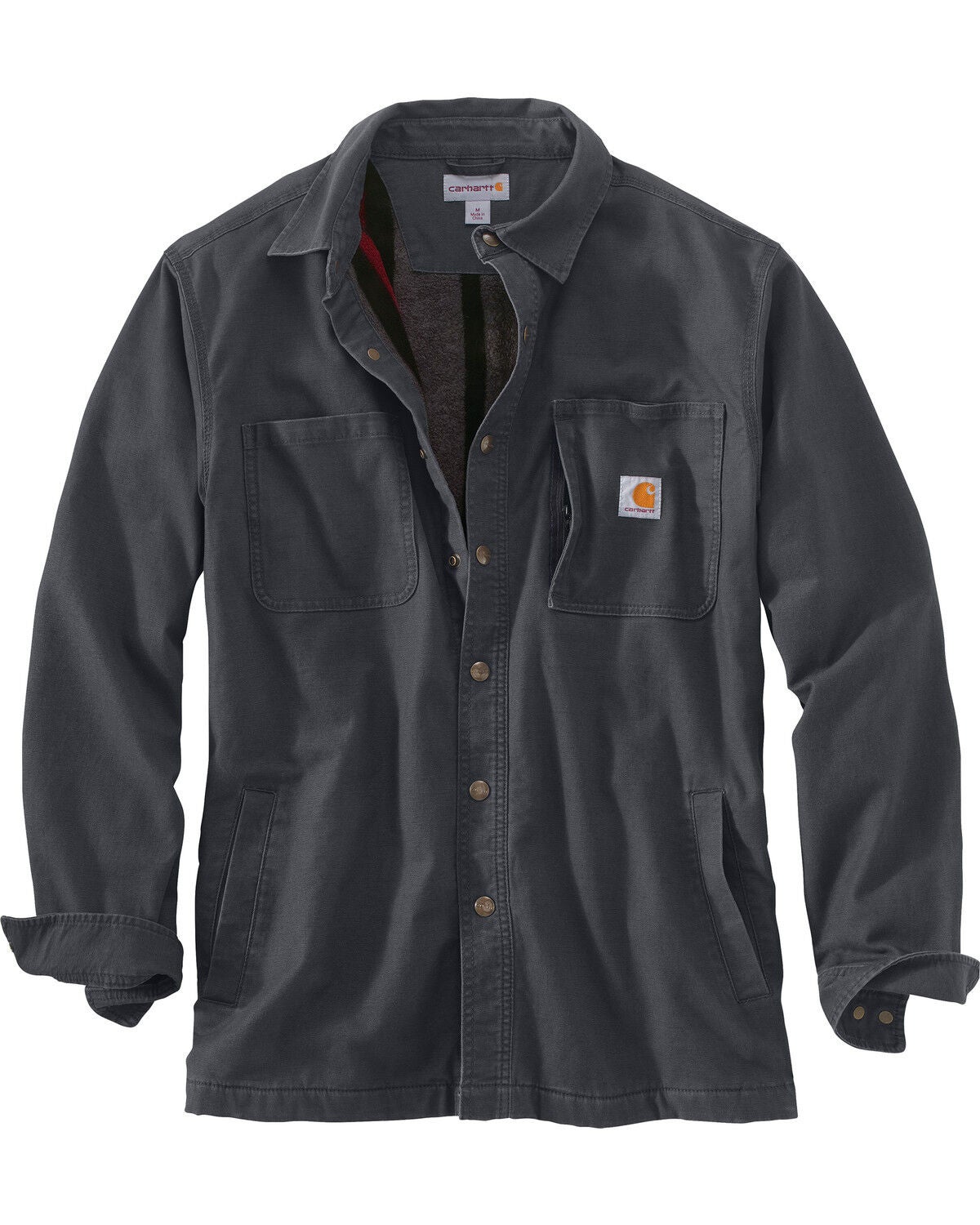 Carhartt Men's Rugged Flex Rigby Long Sleeve Snap Work Shirt Jacket, Charcoal, hi-res