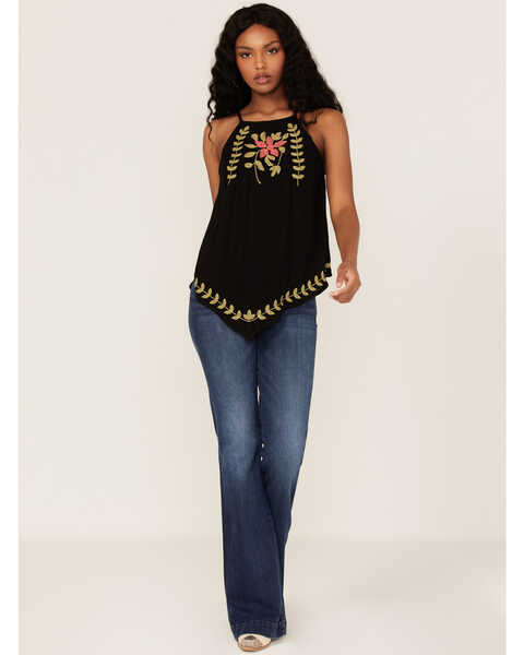 Image #2 - Band of the Free Women's Instant Karma Embroidered Floral Tank Top, Black, hi-res