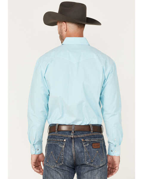 Image #4 - Rough Stock by Panhandle Men's Micro Stripe Stretch Long Sleeve Pearl Snap Shirt, Turquoise, hi-res