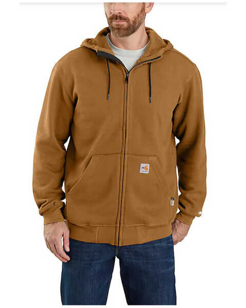 Carhartt Men's FR Force Original Fit Zip-Front Hooded Work Sweatshirt , Brown, hi-res