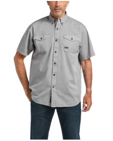 Ariat Men's Solid Rebar Washed Twill Short Sleeve Button Down Work Shirt , Grey, hi-res