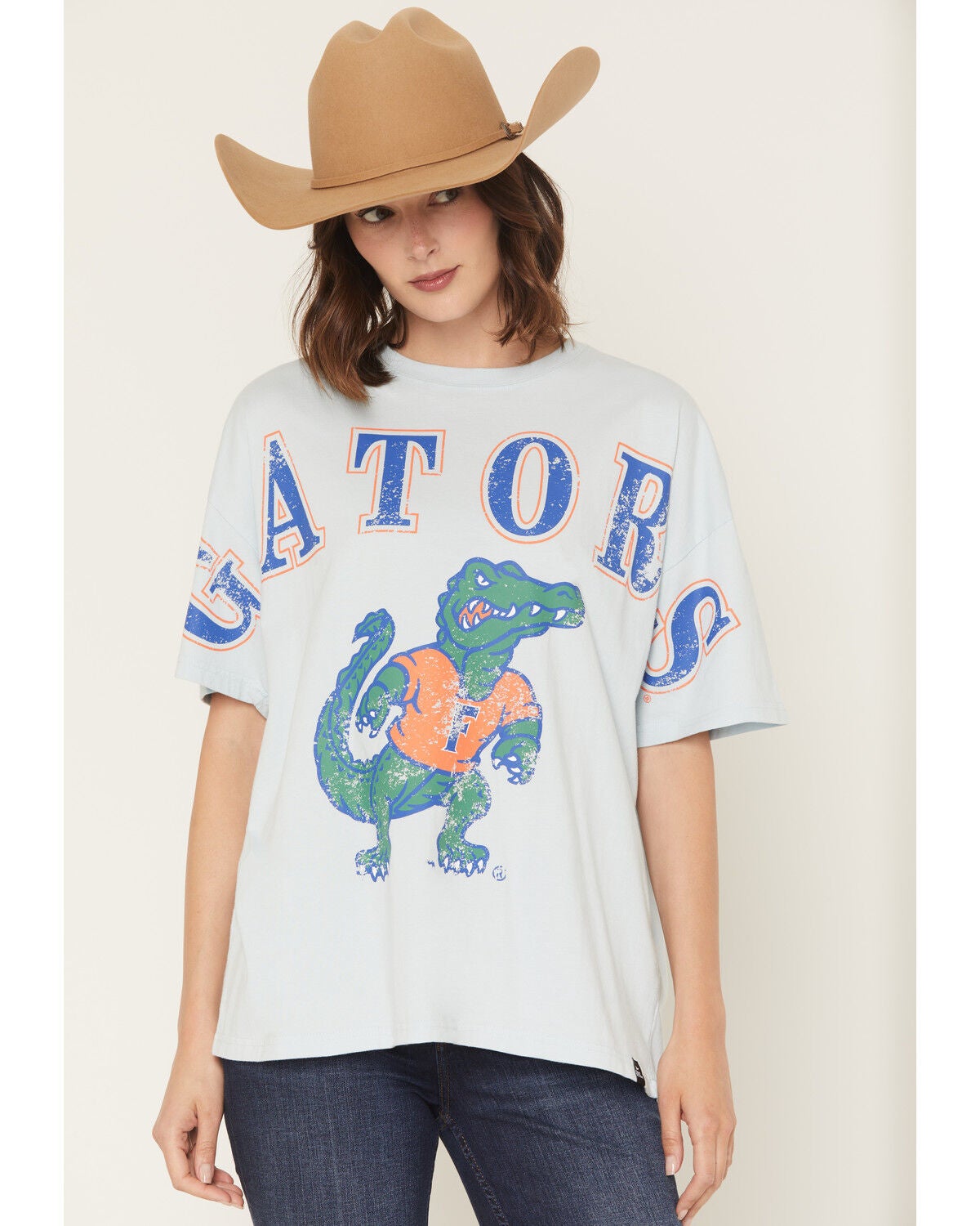Image #1 - Gameday Women's UF Southern Split Short Sleeve Graphic Tee, Light Blue, hi-res