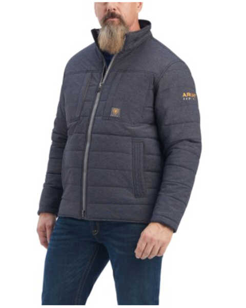 Ariat Men's Rebar Valiant Stretch Canvas Zip-Front Insulated Work Jacket , Charcoal, hi-res