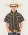 Image #1 - Cowboy Hardware Boys' Stripe Southwestern Print Short Sleeve Snap Stretch Western Shirt, Chocolate, hi-res