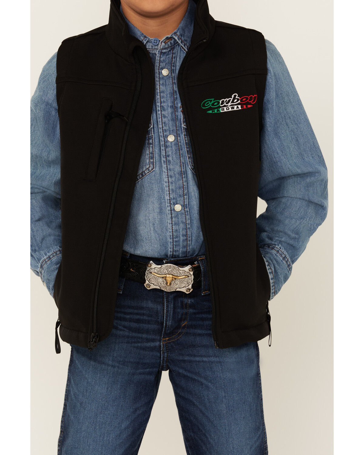 Image #3 - Cowboy Hardware Boys' Hecho en Mexico Vest, Black, hi-res