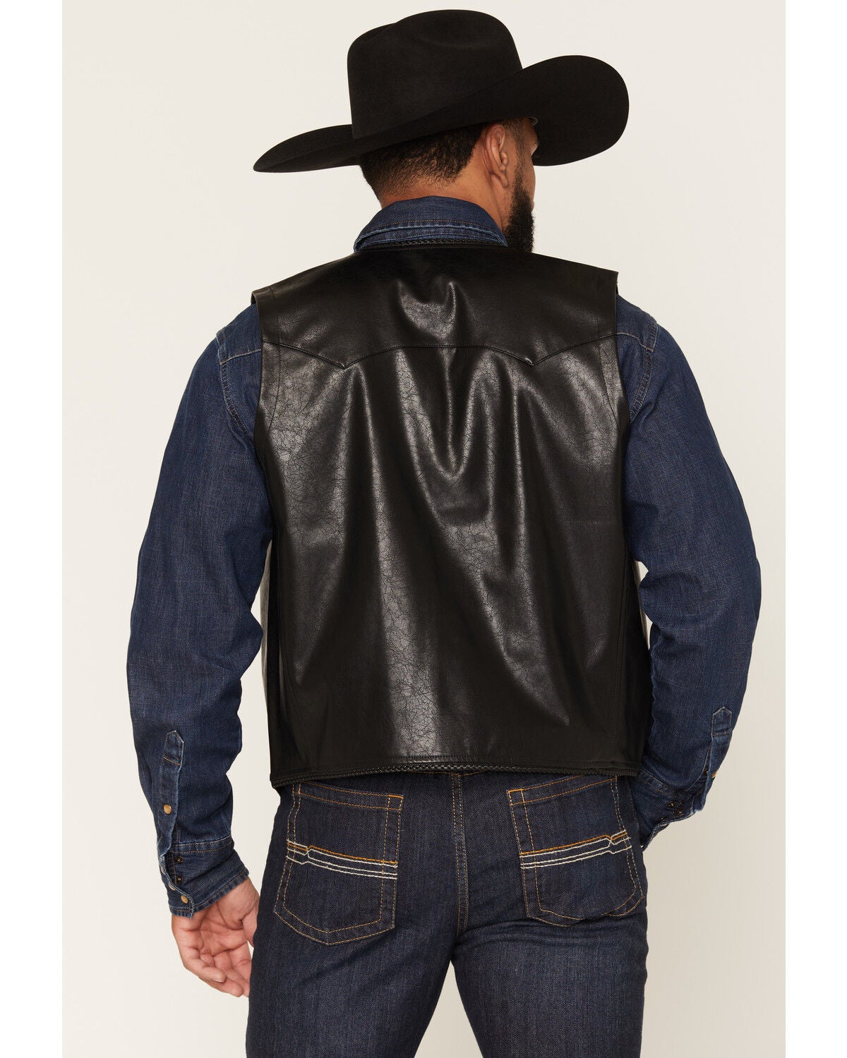 Image #4 - Cody James Men's Hogan Faux Leather Braided Trim Button-Down Vest, Black, hi-res
