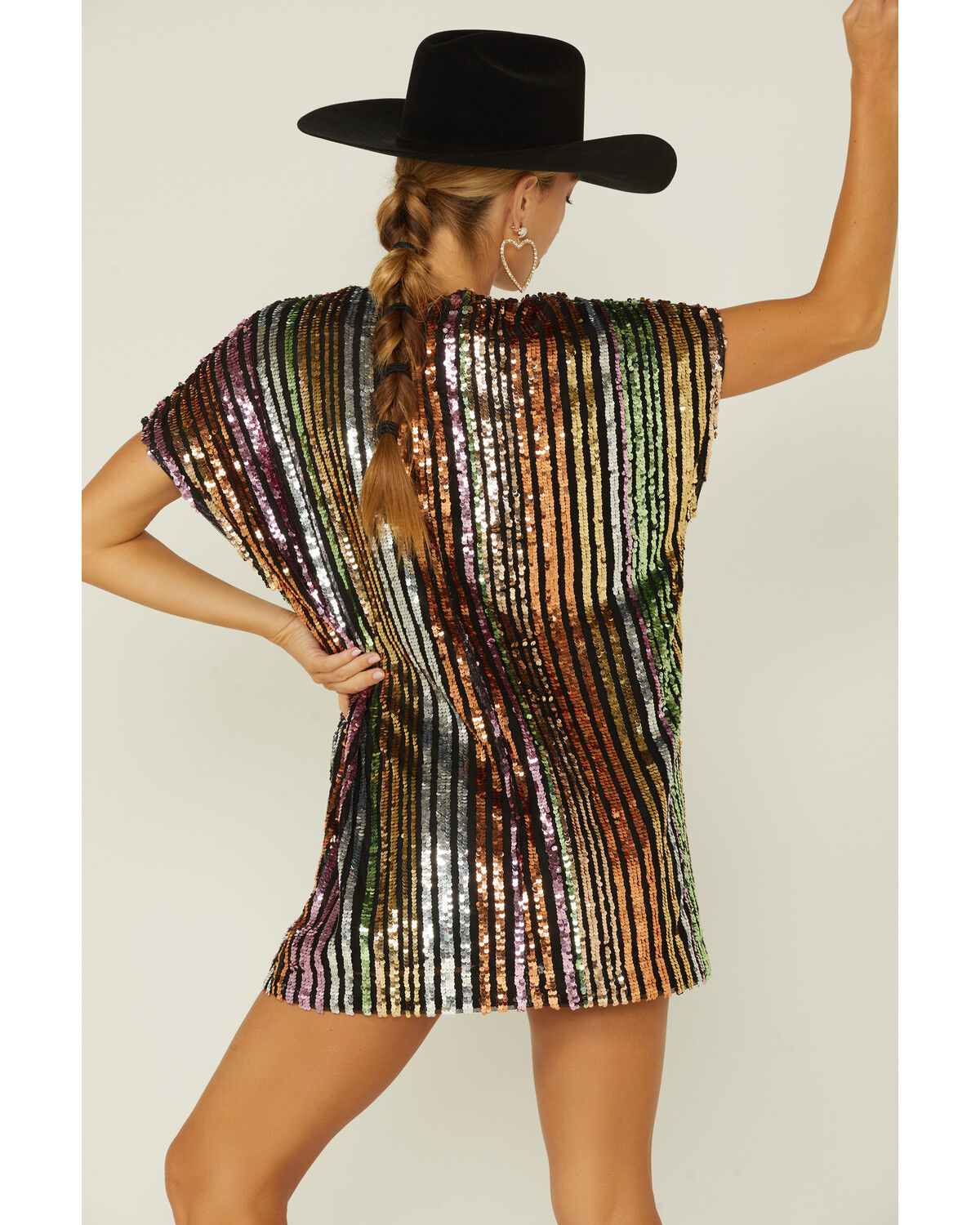 Image #4 - By Together Women's Rainbow Striped Short Sleeve Sequins T-Shirt Dress, , hi-res