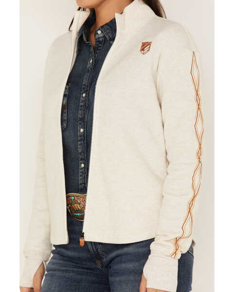 Image #3 - RANK 45® Women's Logo Fleece Performance Zip-Up Pullover, Ivory, hi-res