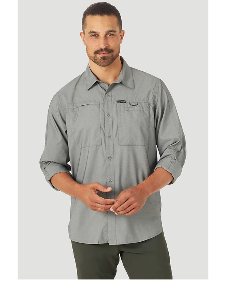 Wrangler ATG Men's All-Terrain Hike-To-Fish Long Sleeve Button-Down Western Shirt , Grey, hi-res