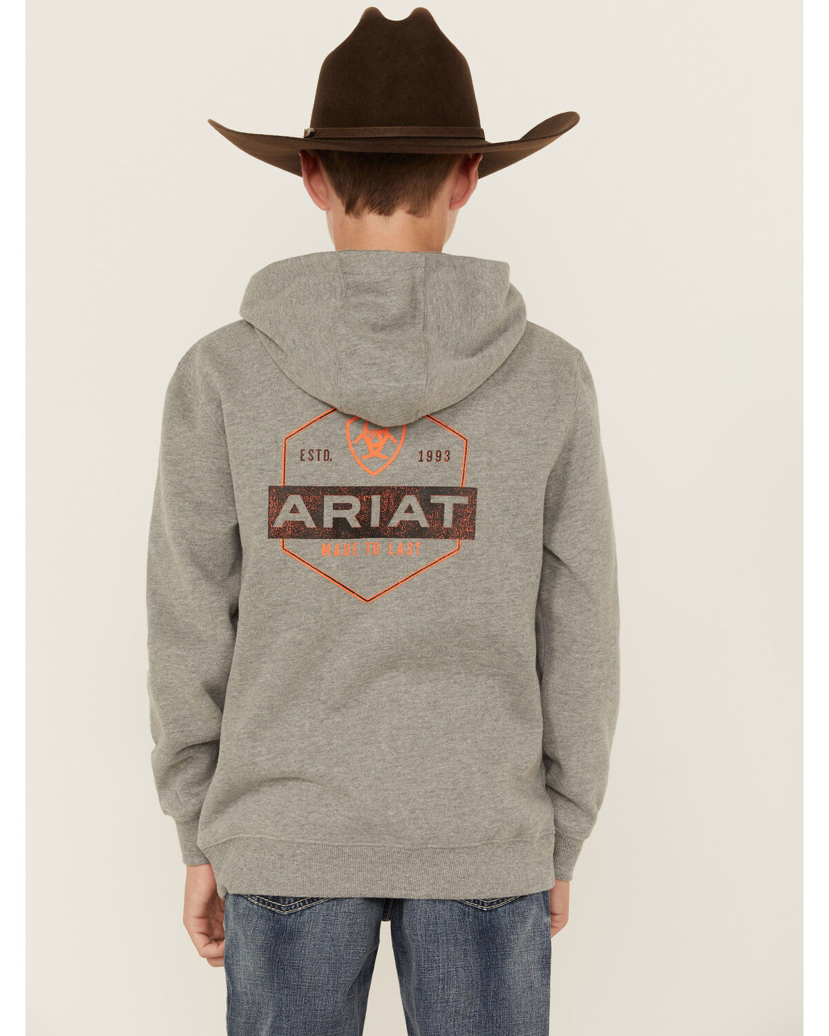 Image #4 - Ariat Boys' Logo Graphic Hooded Sweatshirt, Grey, hi-res