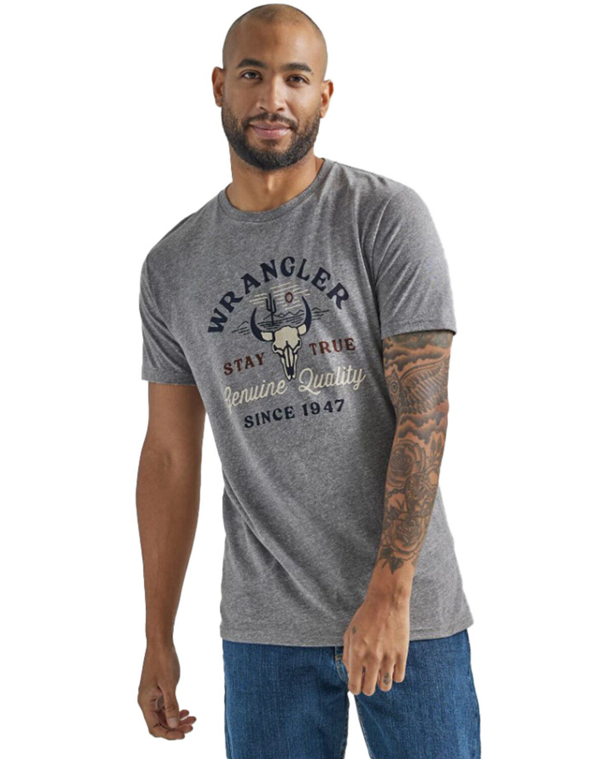 Image #1 - Wrangler Men's Stay True Logo Short Sleeve T-Shirt, Heather Grey, hi-res