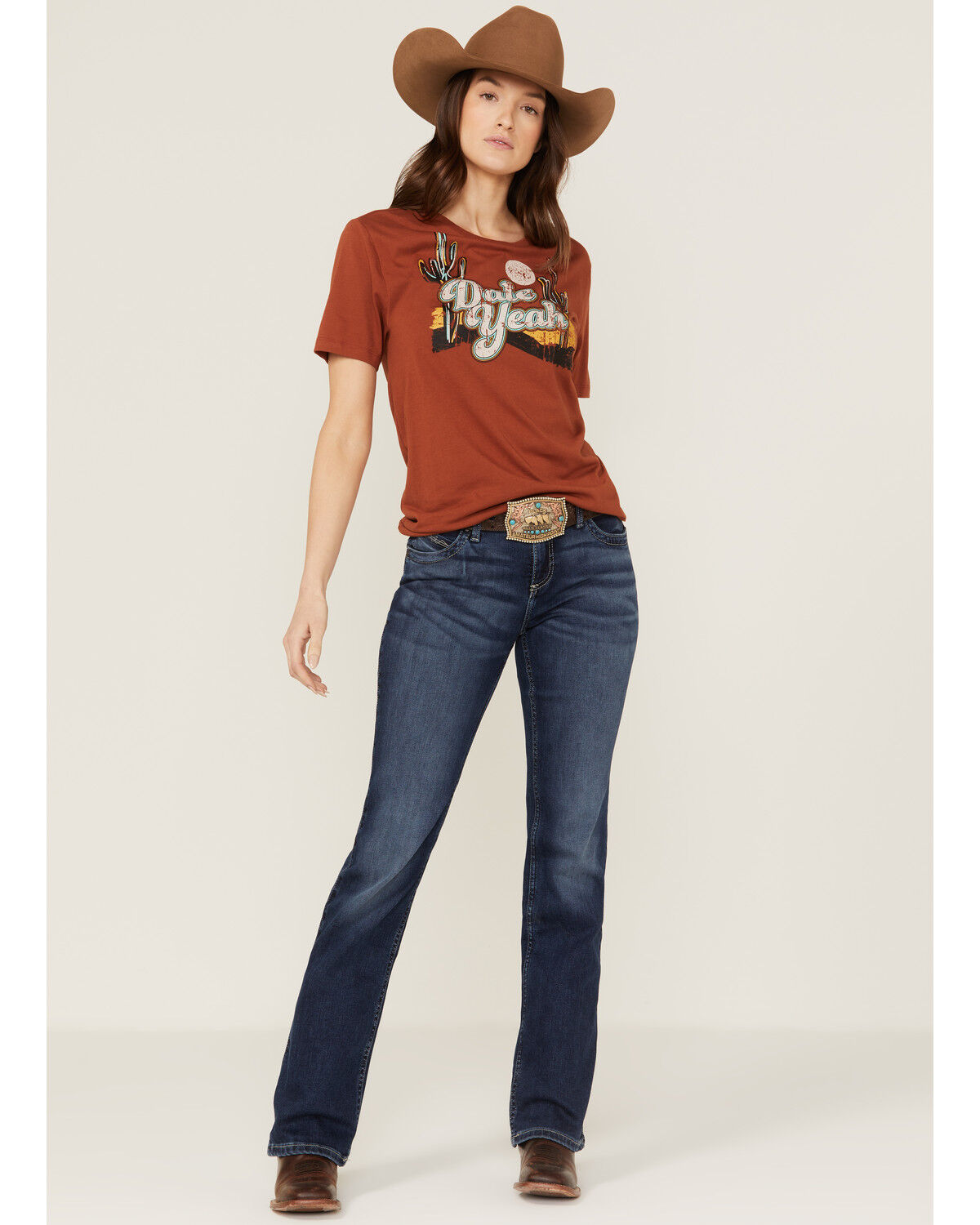Image #2 - Panhandle Women's Dale Yeah Desert Short Sleeve Graphic Tee, Rust Copper, hi-res