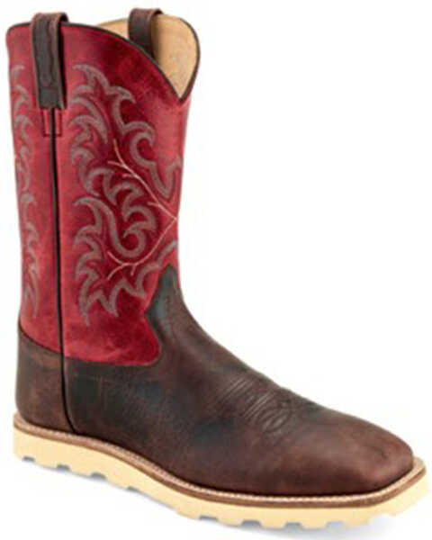 Image #1 - Old West Men's Red Shaft Western Boots - Broad Square Toe, Red, hi-res
