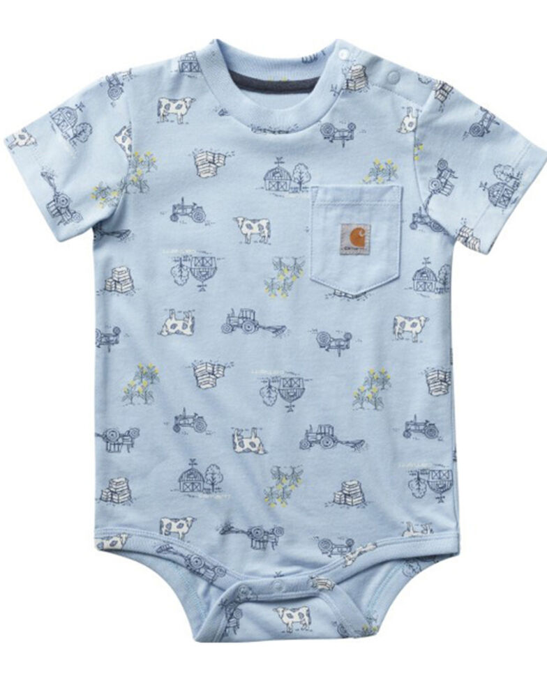Carhartt Infant Boys' Farm Print Short Sleeve Onesie, Light Blue, hi-res
