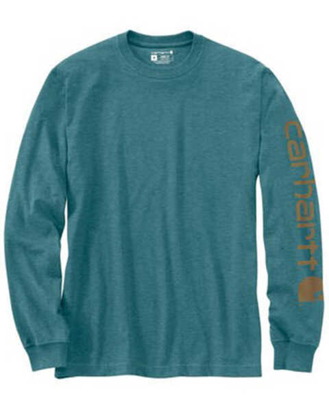 Carhartt Men's Loose Fit Heavyweight Long Sleeve Logo Graphic Work T-Shirt - Tall, Blue, hi-res