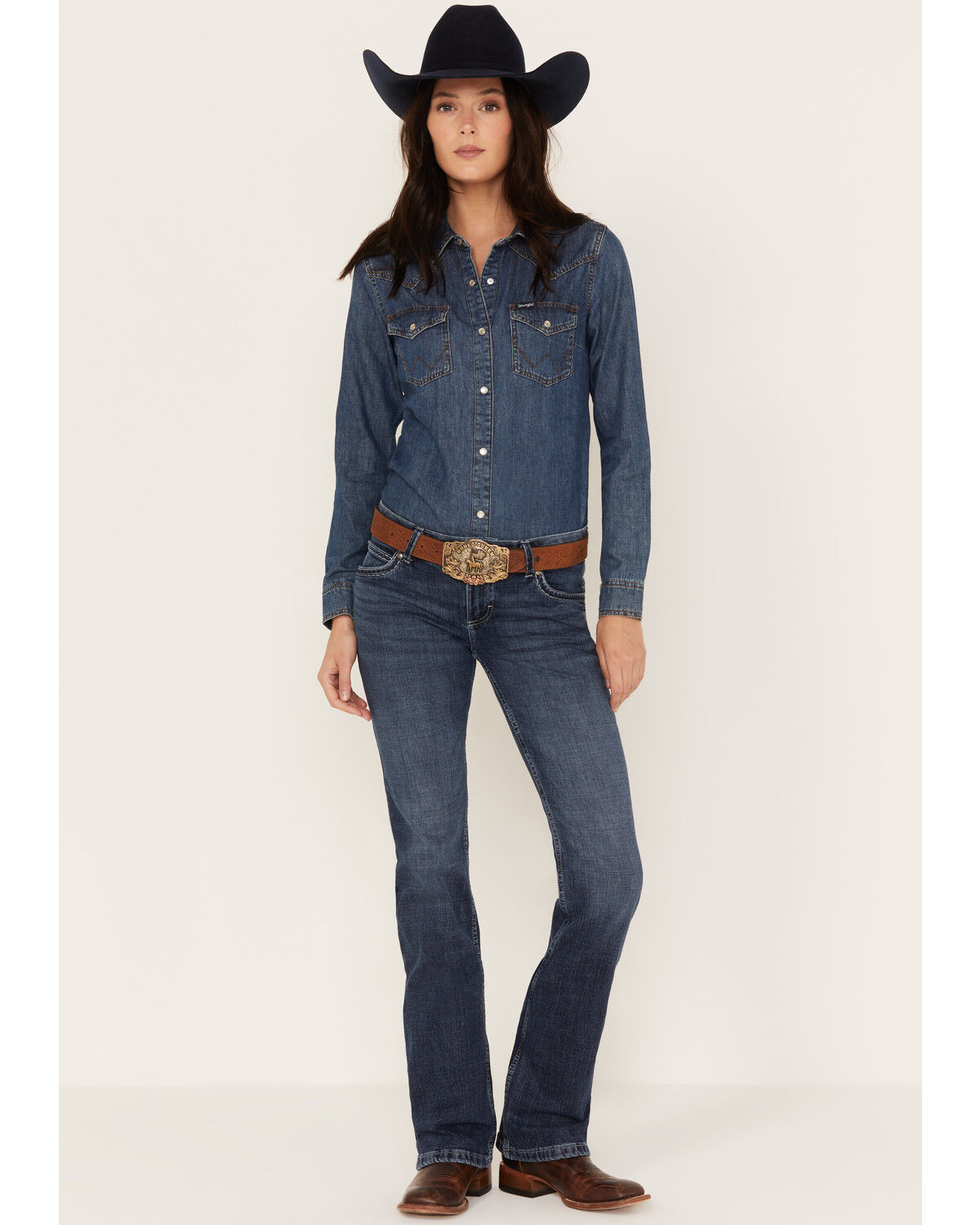 Image #1 - Wrangler Retro Women's Sadie Bootcut Medium Wash Low Rise Stretch Jeans, Blue, hi-res