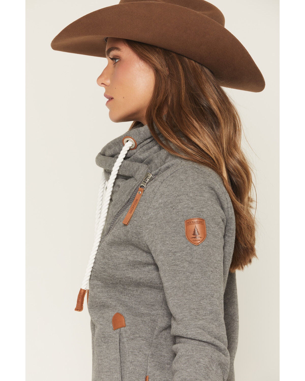 Image #2 - Wanakome Women's Asymmetrical Zip-Up Hoodie Jacket, Grey, hi-res