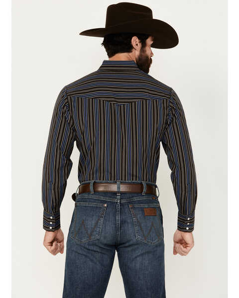 Image #4 - Ely Walker Men's Striped Print Long Sleeve Pearl Snap Western Shirt, Black, hi-res