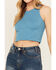 Image #3 - Fornia Women's Floral High Neck Cropped Top , Blue, hi-res