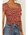 Wild Moss Women's Short Sleeve Cinch Front Paisley Print Knit Top, Rust Copper, hi-res