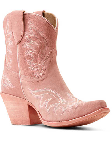 Image #1 - Ariat Women's Chandler Suede Western Booties - Snip Toe , Pink, hi-res