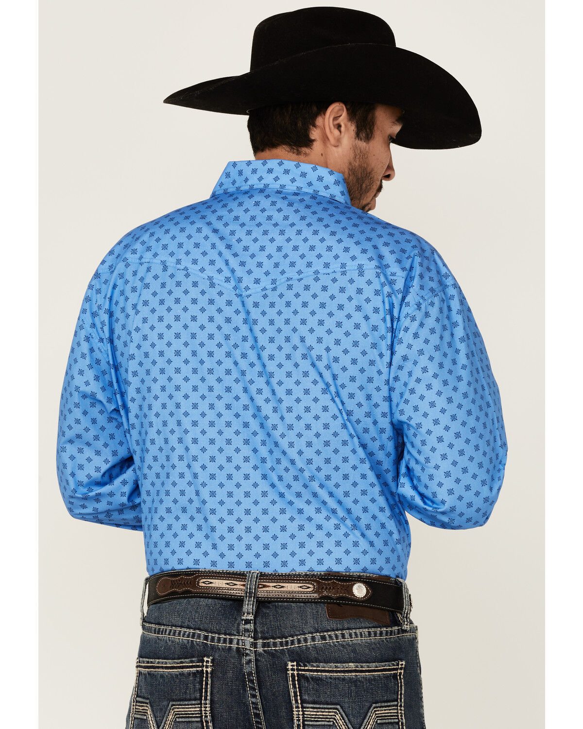 Image #4 - Roper Men's Cottage Foulard Geo Print Long Sleece Snap Western Shirt, Blue, hi-res
