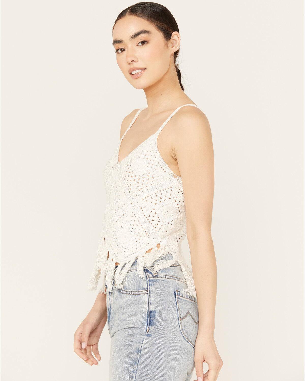 Image #2 - Shyanne Women's Crochet Fringe Tank, White, hi-res