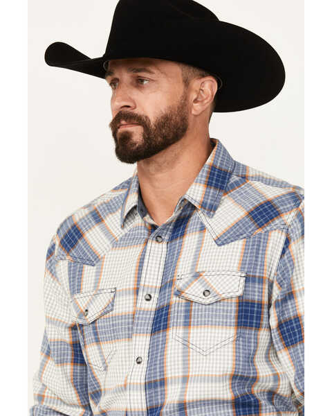 Image #2 - Cody James Men's Hunter Plaid Print Long Sleeve Snap Western Flannel, Blue, hi-res