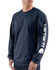 Carhartt Men's Loose Fit Heavyweight Long Sleeve Logo Graphic Work T-Shirt - Big & Tall, Navy, hi-res